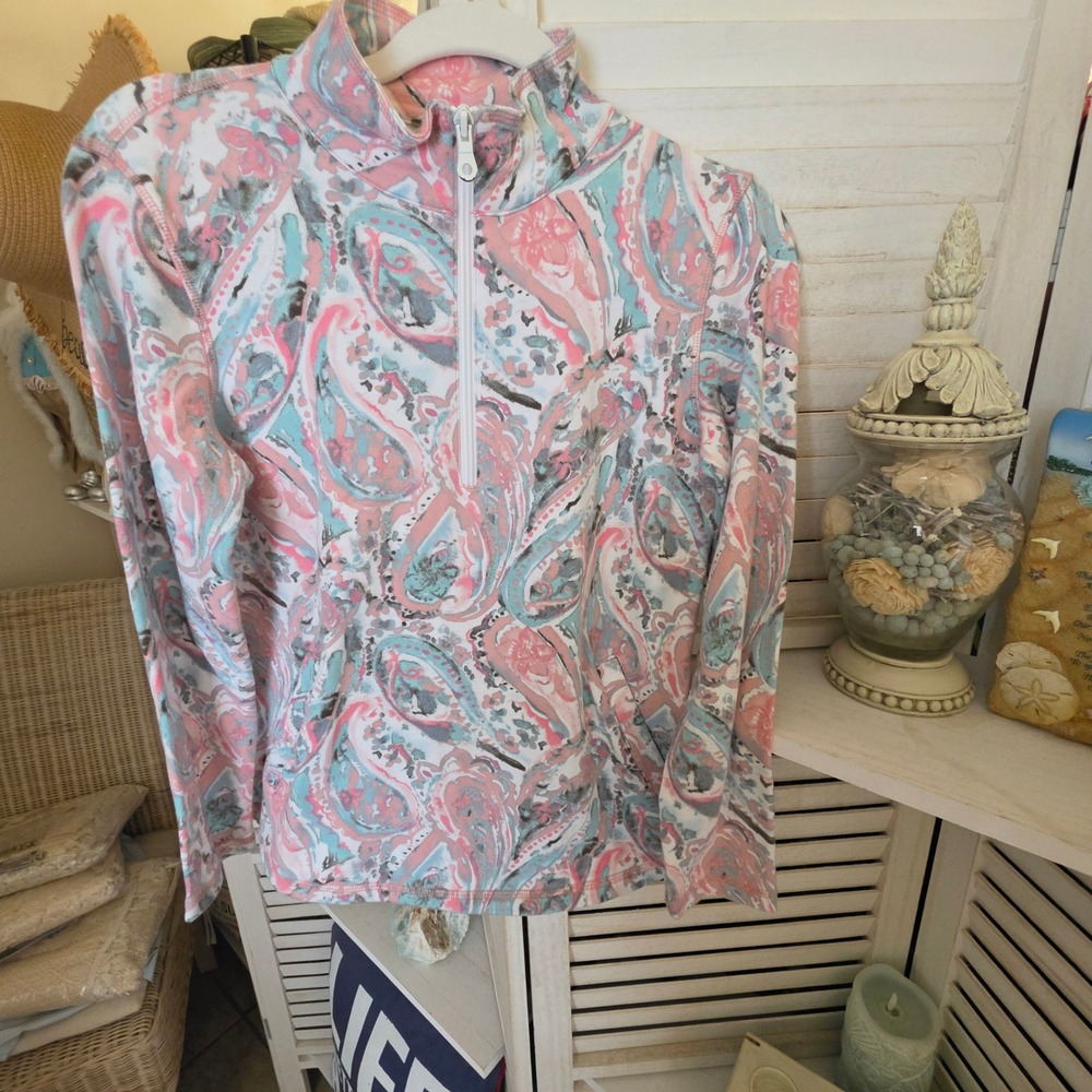 Unbranded Pastel Paisley Half Zip Pullover Size M Pink Blue Athleisure Pullover